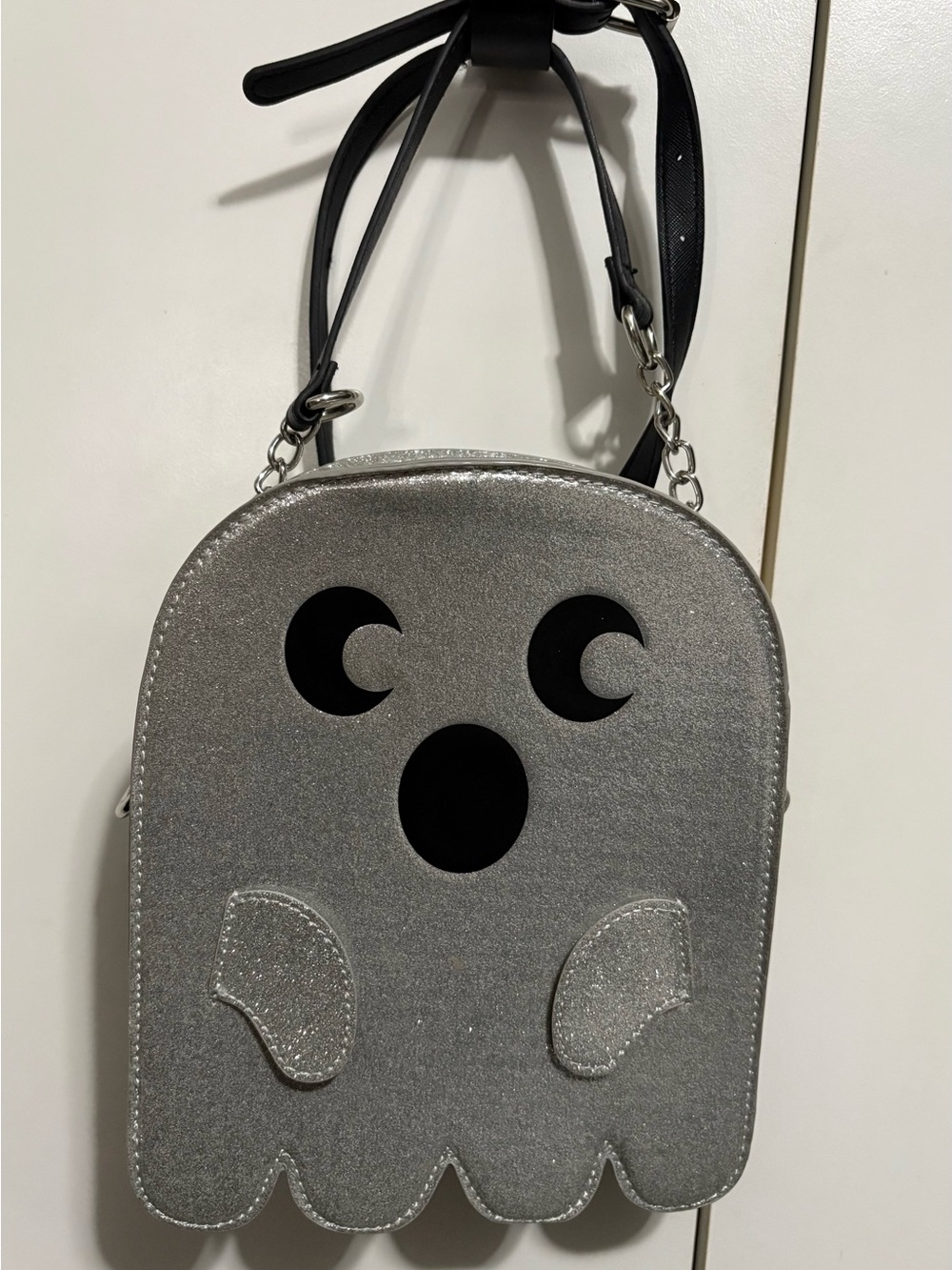MAD Engine Silver Glitter Ghost Crossbody Bag with Black Accents